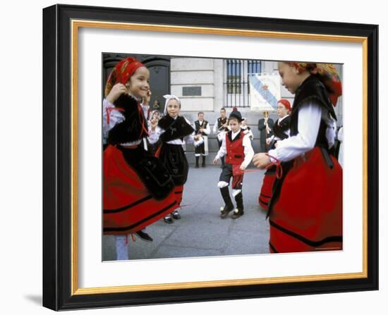 Spanish Children in National Dress Performing Outdoors at Plaza De La Puerto Del Sol, Madrid, Spain-Richard Nebesky-Framed Photographic Print