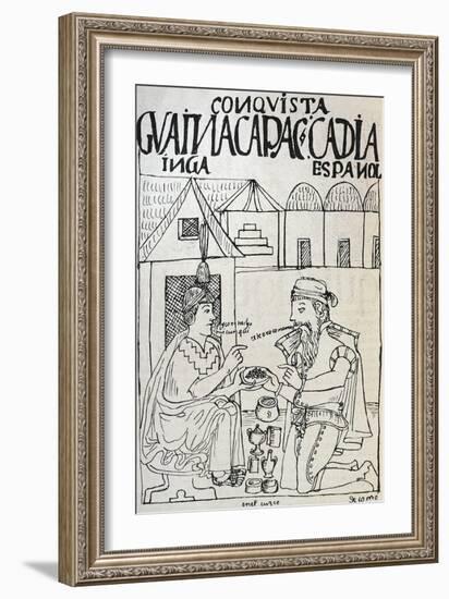 Spanish Conquistadors' Hunger for Gold, Engraving from the First New Chronicle and Good Government-Felipe Guaman Poma De Ayala-Framed Giclee Print