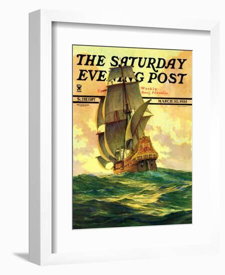 "Spanish Galleon," Saturday Evening Post Cover, March 30, 1935-Anton Otto Fischer-Framed Giclee Print