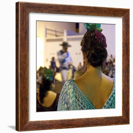 Spanish Girl Watching Horse-Back Feria Procession, Tarifa, Andalucia, Spain, Europe-Giles Bracher-Framed Photographic Print