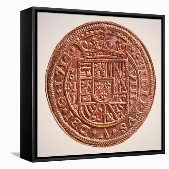 Spanish Gold Doubloon, Looted by Pirates, 1714-null-Framed Premier Image Canvas