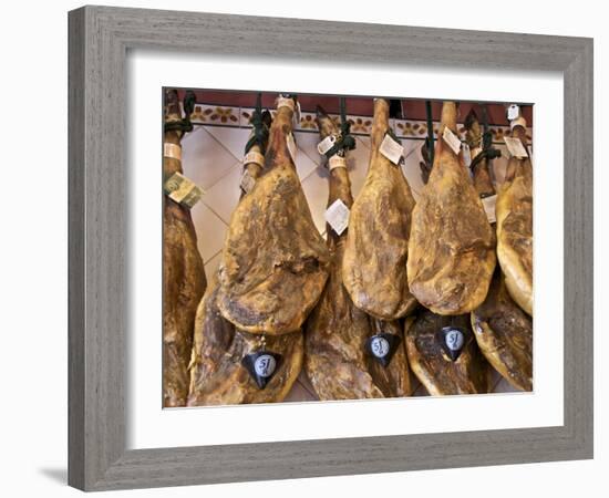 Spanish Hams Hanging in a Restaurant Bodega, Seville, Andalusia, Spain, Europe-Guy Thouvenin-Framed Photographic Print