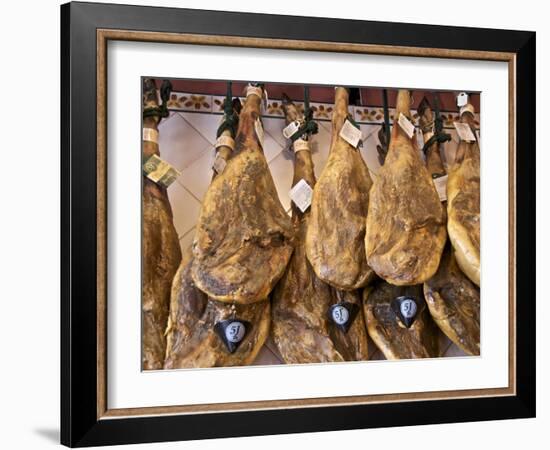 Spanish Hams Hanging in a Restaurant Bodega, Seville, Andalusia, Spain, Europe-Guy Thouvenin-Framed Photographic Print