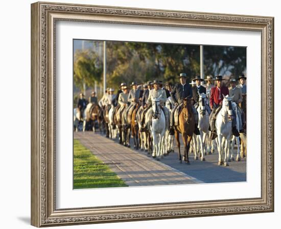 Spanish Horsemen in Feria Procession, Tarifa, Andalucia, Spain, Europe-Giles Bracher-Framed Photographic Print