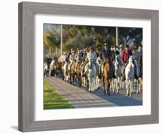 Spanish Horsemen in Feria Procession, Tarifa, Andalucia, Spain, Europe-Giles Bracher-Framed Photographic Print