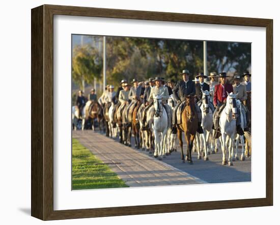 Spanish Horsemen in Feria Procession, Tarifa, Andalucia, Spain, Europe-Giles Bracher-Framed Photographic Print