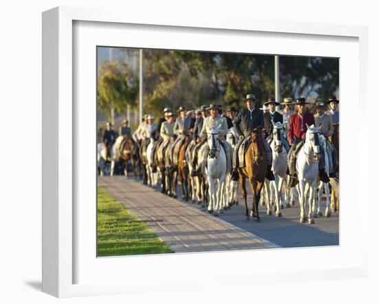 Spanish Horsemen in Feria Procession, Tarifa, Andalucia, Spain, Europe-Giles Bracher-Framed Photographic Print