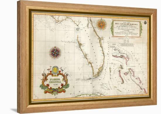 Spanish Map of Florida and the Bahamas, 1805-null-Framed Premier Image Canvas