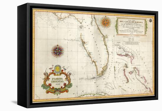 Spanish Map of Florida and the Bahamas, 1805-null-Framed Premier Image Canvas