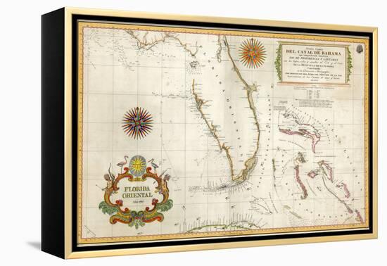 Spanish Map of Florida and the Bahamas, 1805-null-Framed Premier Image Canvas