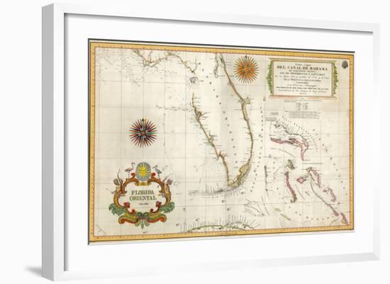 Spanish Map of Florida and the Bahamas, 1805-null-Framed Giclee Print