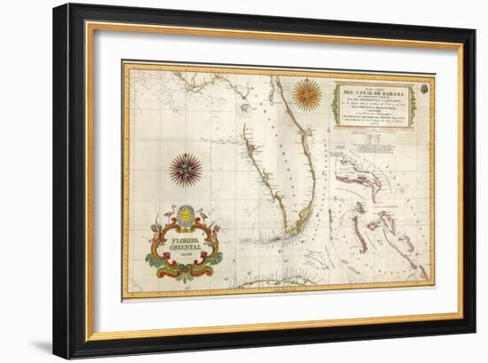 Spanish Map of Florida and the Bahamas, 1805-null-Framed Giclee Print