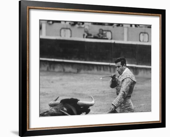 Spanish Matador, Antonio Ordonez Prepares to Kill the Charging Bull During Bullfight-Loomis Dean-Framed Premium Photographic Print