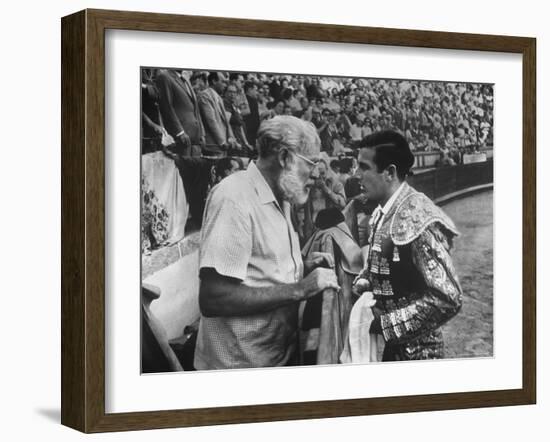 Spanish Matador Antonio Ordonez with Friend, Author Ernest Hemingway in Arena Before Bullfight-Loomis Dean-Framed Premium Photographic Print