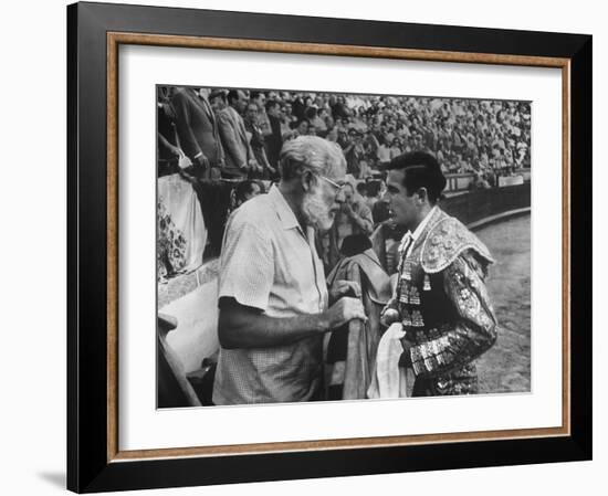 Spanish Matador Antonio Ordonez with Friend, Author Ernest Hemingway in Arena Before Bullfight-Loomis Dean-Framed Premium Photographic Print