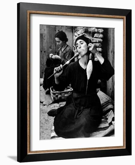 Spanish Peasant Using Ancient Methods to Spin Flax Into Thread-W^ Eugene Smith-Framed Photographic Print