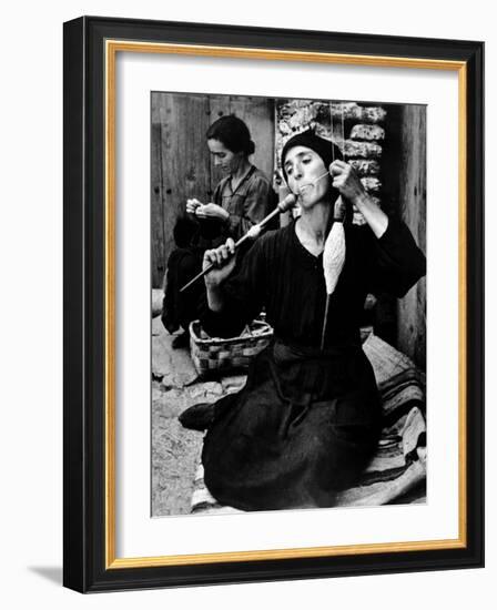 Spanish Peasant Using Ancient Methods to Spin Flax Into Thread-W^ Eugene Smith-Framed Photographic Print