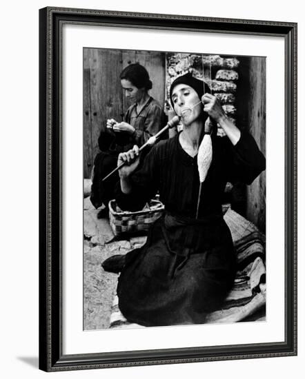 Spanish Peasant Using Ancient Methods to Spin Flax Into Thread-W^ Eugene Smith-Framed Photographic Print