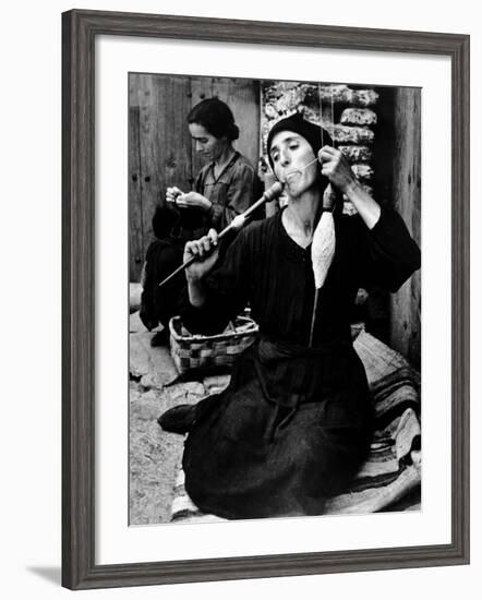 Spanish Peasant Using Ancient Methods to Spin Flax Into Thread-W^ Eugene Smith-Framed Photographic Print