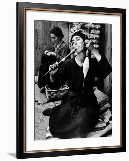 Spanish Peasant Using Ancient Methods to Spin Flax Into Thread-W^ Eugene Smith-Framed Photographic Print