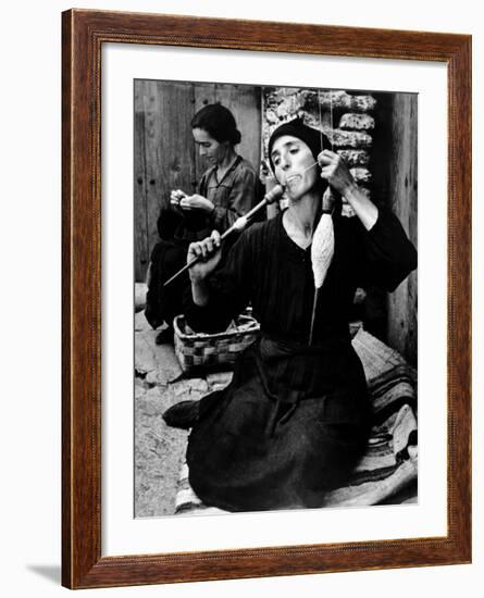 Spanish Peasant Using Ancient Methods to Spin Flax Into Thread-W^ Eugene Smith-Framed Photographic Print