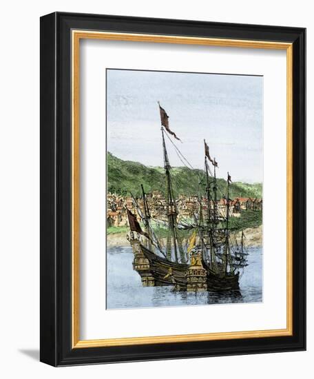 Spanish Ships in a Colonial Port-null-Framed Giclee Print