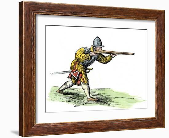 Spanish Soldier Aiming an Arquebus in the New World, 16th Century-null-Framed Giclee Print