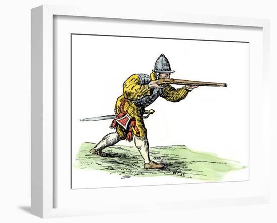 Spanish Soldier Aiming an Arquebus in the New World, 16th Century-null-Framed Giclee Print