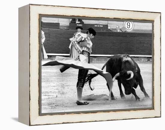 Spanish Toreador Manuel Benitez Called El Cordobes During Bullfight in Castellano De La Playa Spain-null-Framed Stretched Canvas