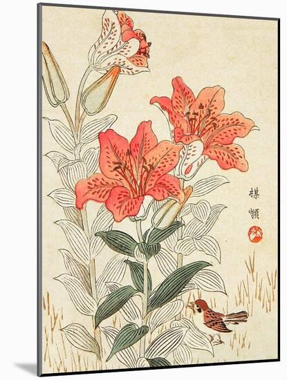 Sparrow and Tiger Lilies-Bairei Kono-Mounted Giclee Print