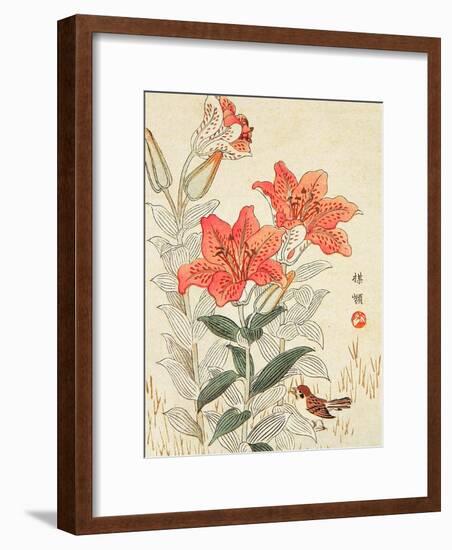 Sparrow and Tiger Lilies-Bairei Kono-Framed Giclee Print