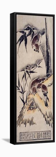 Sparrows in the Snow, C.1725-Okumura Masanobu-Framed Premier Image Canvas