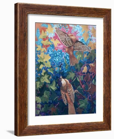 Sparrows, Ivy and Flowers, C.1930-Louis Wain-Framed Giclee Print