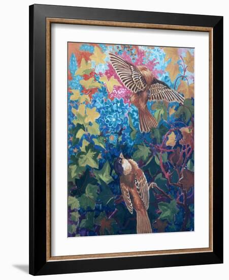 Sparrows, Ivy and Flowers, C.1930-Louis Wain-Framed Giclee Print