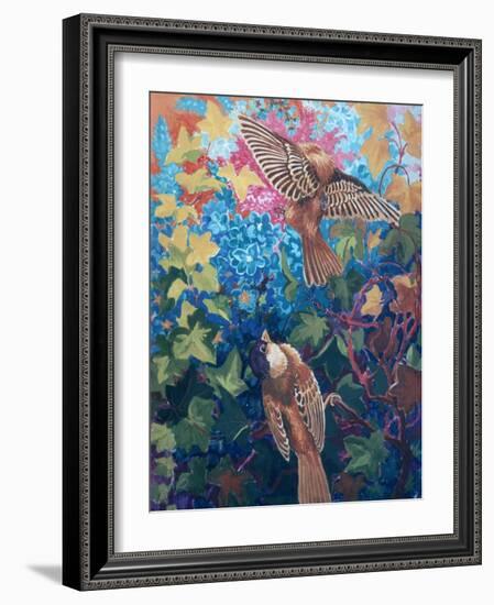 Sparrows, Ivy and Flowers, C.1930-Louis Wain-Framed Giclee Print