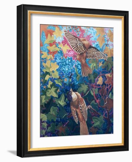 Sparrows, Ivy and Flowers, C.1930-Louis Wain-Framed Giclee Print