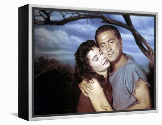 Spartacus by Stanley Kubrik with Kirk Douglas and Jean Simmons, 1960 (photo)-null-Framed Stretched Canvas