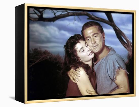 Spartacus by Stanley Kubrik with Kirk Douglas and Jean Simmons, 1960 (photo)-null-Framed Stretched Canvas