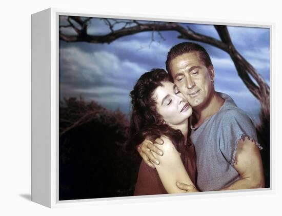 Spartacus by Stanley Kubrik with Kirk Douglas and Jean Simmons, 1960 (photo)-null-Framed Stretched Canvas