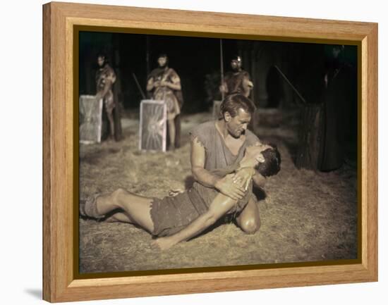 Spartacus by Stanley Kubrik with Tony Curtis and Kirk Douglas, 1960 (photo)-null-Framed Stretched Canvas