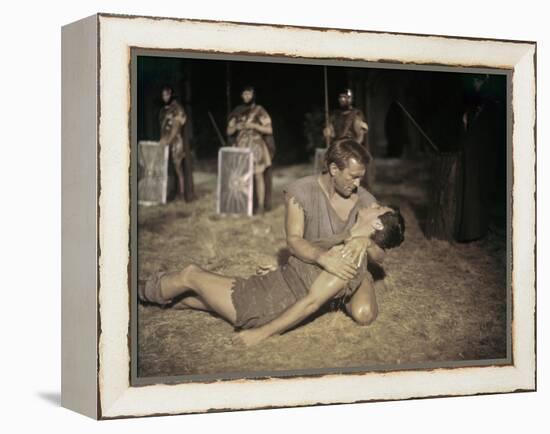 Spartacus by Stanley Kubrik with Tony Curtis and Kirk Douglas, 1960 (photo)-null-Framed Stretched Canvas
