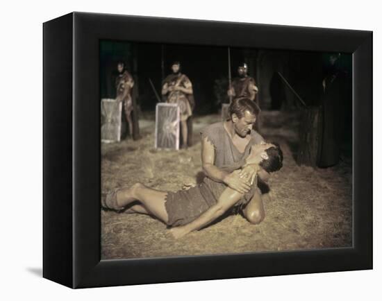 Spartacus by Stanley Kubrik with Tony Curtis and Kirk Douglas, 1960 (photo)-null-Framed Stretched Canvas