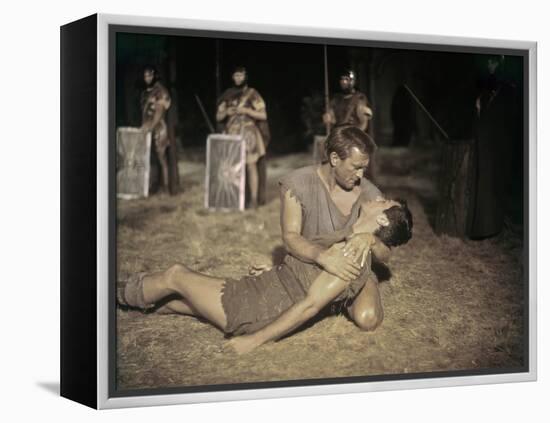 Spartacus by Stanley Kubrik with Tony Curtis and Kirk Douglas, 1960 (photo)-null-Framed Stretched Canvas