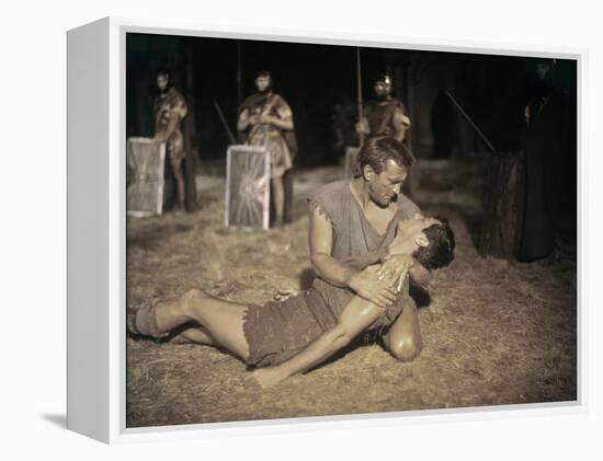 Spartacus by Stanley Kubrik with Tony Curtis and Kirk Douglas, 1960 (photo)-null-Framed Stretched Canvas