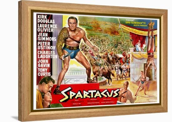 Spartacus, (Top Left): Kirk Douglas, (Belgium Poster Art), 1960-null-Framed Stretched Canvas