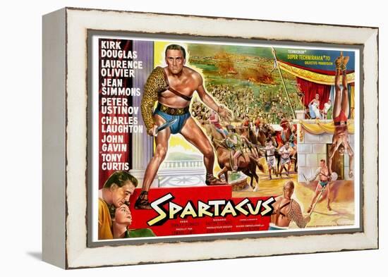 Spartacus, (Top Left): Kirk Douglas, (Belgium Poster Art), 1960-null-Framed Stretched Canvas