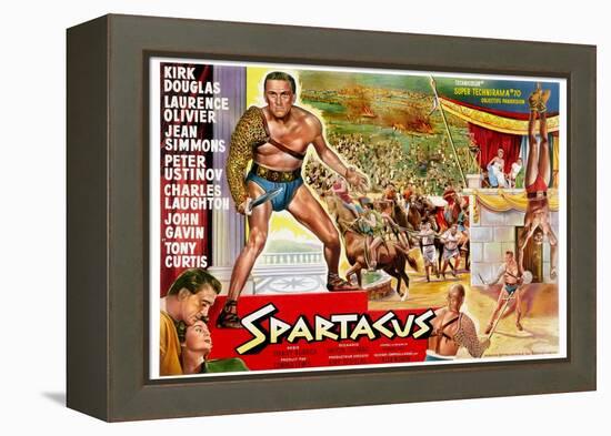 Spartacus, (Top Left): Kirk Douglas, (Belgium Poster Art), 1960-null-Framed Stretched Canvas