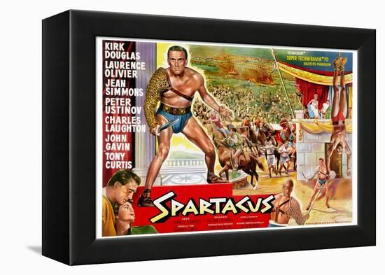 Spartacus, (Top Left): Kirk Douglas, (Belgium Poster Art), 1960-null-Framed Stretched Canvas