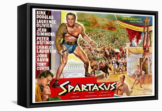 Spartacus, (Top Left): Kirk Douglas, (Belgium Poster Art), 1960-null-Framed Stretched Canvas