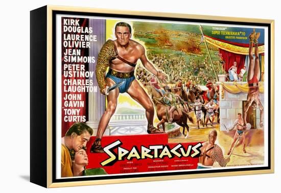 Spartacus, (Top Left): Kirk Douglas, (Belgium Poster Art), 1960-null-Framed Stretched Canvas